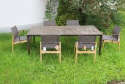 6er Set Outdoor Stuhl Sway Bespannung Java Sepia Natural Grau Rahmen Teakholz Mit Pulverbeschichtetem Aluminium Und Edelstahl Ohne Tisch