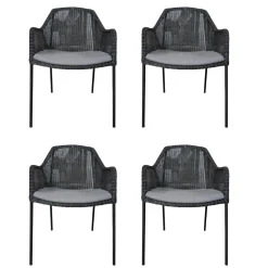 4er Set Outdoor-Sessel Breeze Cane -Line Faser Natte Grau Aluminium