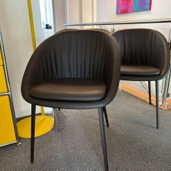 4er Set Schalenstuhl DAN 2042 Leder I 740013 Braun Gestell Dunkelbronze Eloxiert Mit PVC Gleitern