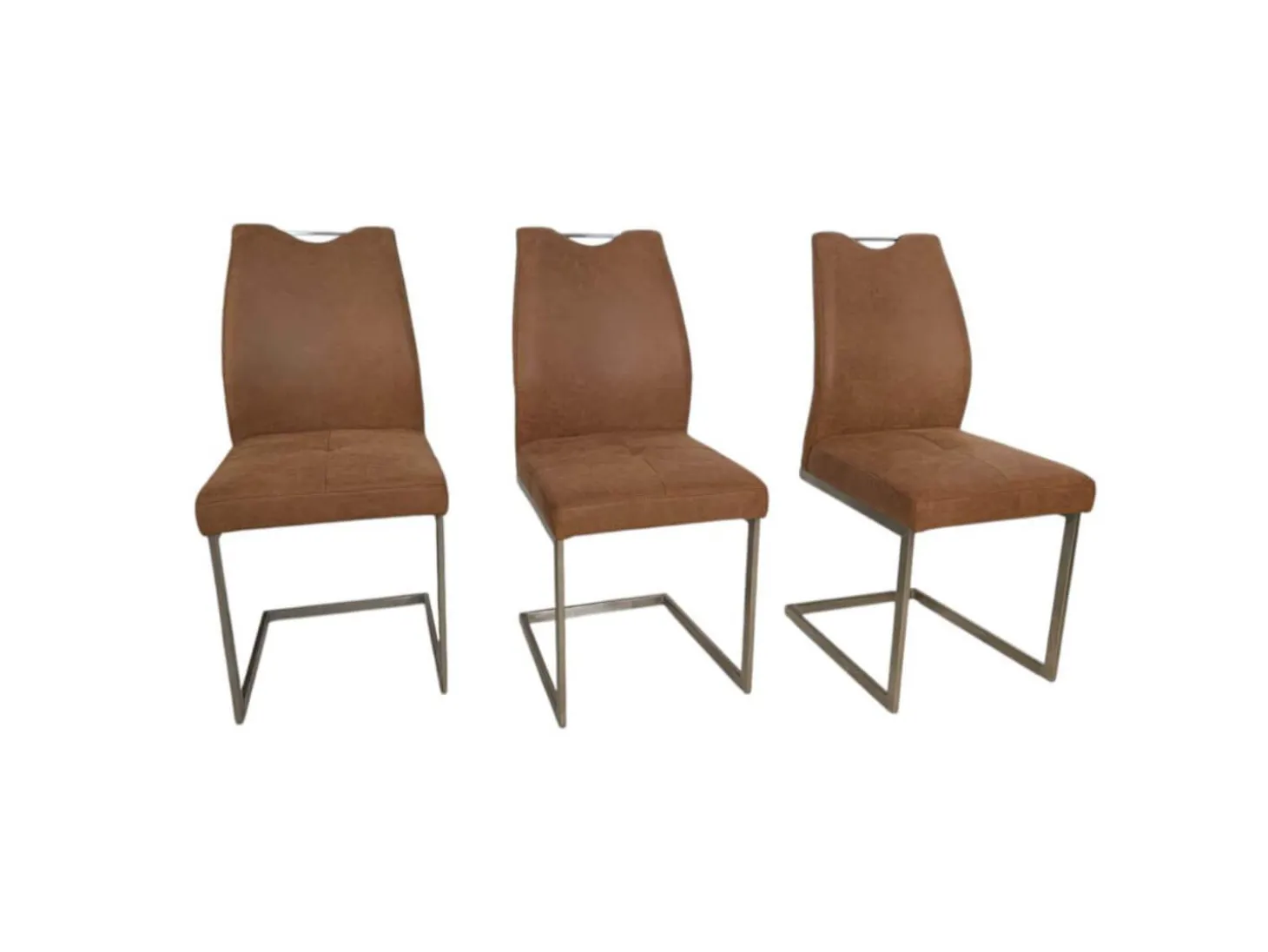 3er Set Schwingstuhl 6135 Lederoptik Braun Meliert Gestell Hochkantrohr Edelstahl Gebürstet