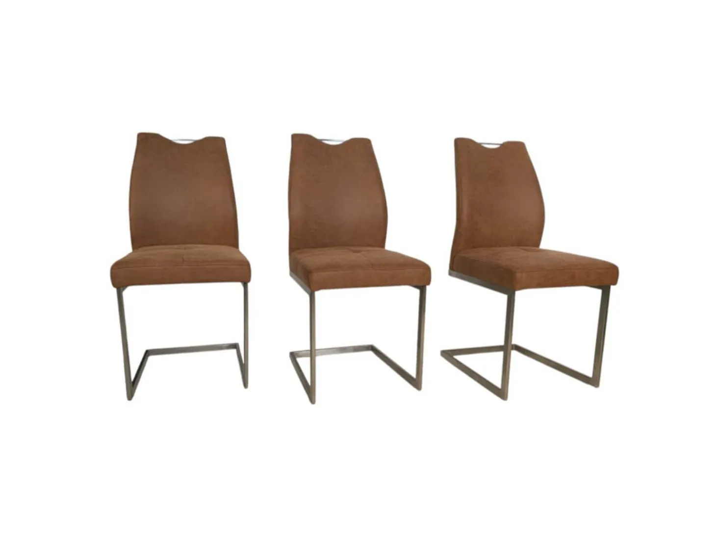 3er Set Schwingstuhl 6135 Lederoptik Braun Meliert Gestell Hochkantrohr Edelstahl Gebürstet