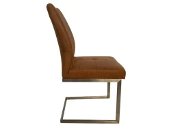 3er Set Schwingstuhl 6135 Lederoptik Braun Meliert Gestell Hochkantrohr Edelstahl Gebürstet