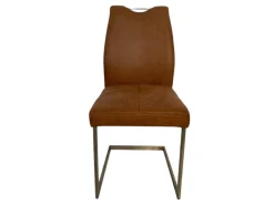 3er Set Schwingstuhl 6135 Lederoptik Braun Meliert Gestell Hochkantrohr Edelstahl Gebürstet