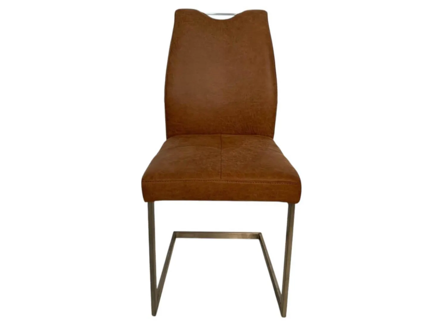 3er Set Schwingstuhl 6135 Lederoptik Braun Meliert Gestell Hochkantrohr Edelstahl Gebürstet