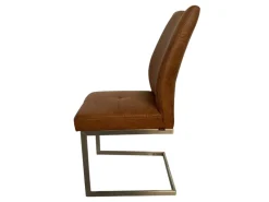 3er Set Schwingstuhl 6135 Lederoptik Braun Meliert Gestell Hochkantrohr Edelstahl Gebürstet