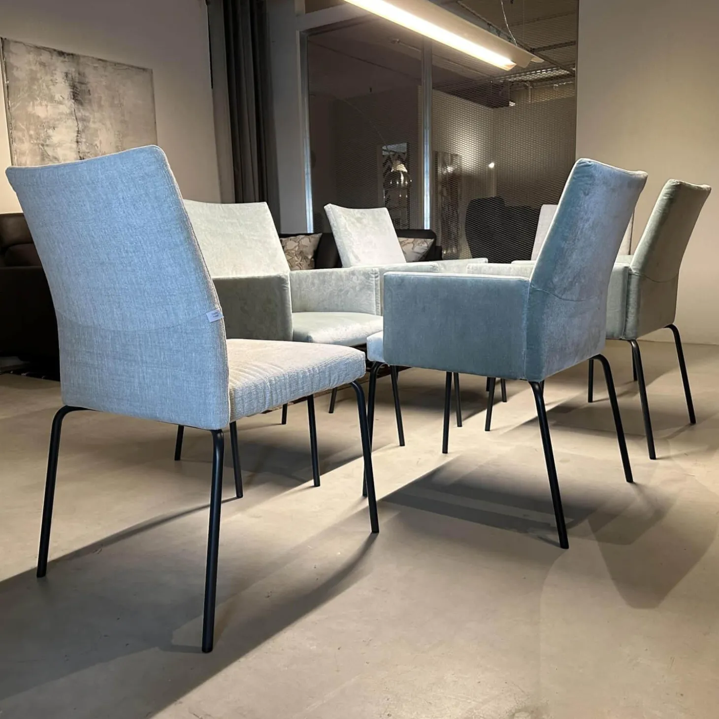 6er Set Sessel Kalos Stoff Velvet Lagoon Stoff Moss Agua Fuß Edelstahl Pulverbeschichtet Anthrazit Strukturlack Matt