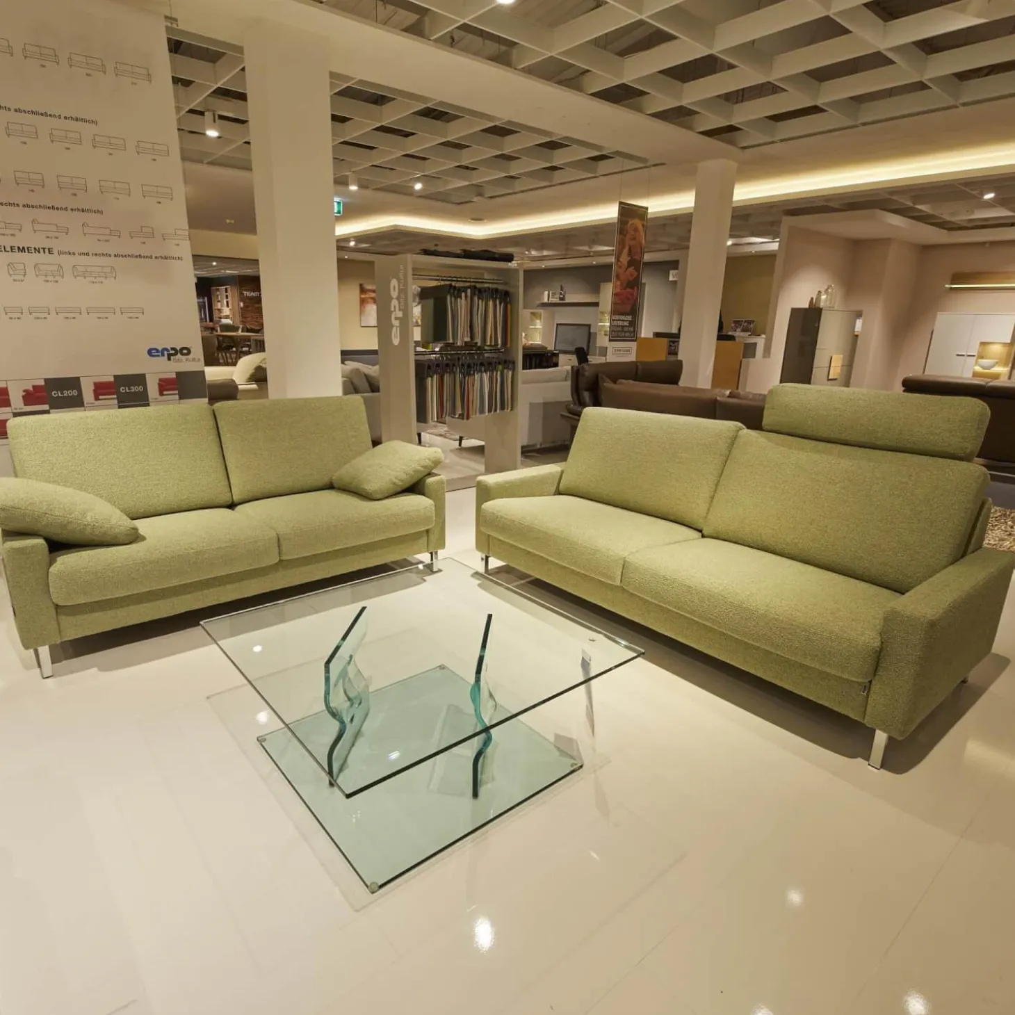 2er Set Sofa Classics 500 Bezug Stoff 2036.59 Monza Kufen Hochglanz Inklusive Kopfstütze Eckig Verstellbar