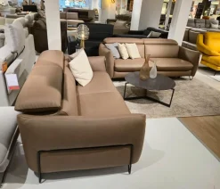 2er Set Sofa Confetto Leder Nature Terra 74 Braun Metallfuß Schwarz Matt Mit Relaxfunktion Und Kissen