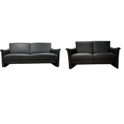 2er Set Sofa Gomera 404 Bezug Leder Savanna Schwarz
