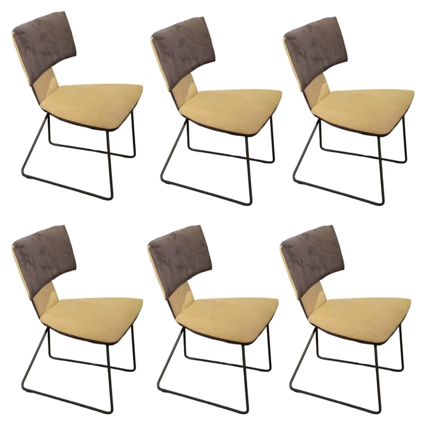 6er Set Stühle Ella Kilva Außen Microfaser 52M Anthrazit Innen Flachgewebe 50F Beige Gestell Metall Schwarz Ohne Tisch