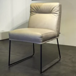 2er Set Stühle Leder Anilin Steingrau Gestell Schwarz