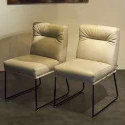 2er Set Stühle Leder Anilin Steingrau Gestell Schwarz