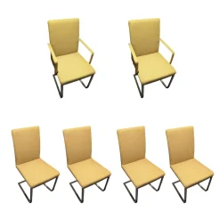 6er Set Stuhl A258 Stoff Rom Schilf Gelb Gestell Edelstahloptik
