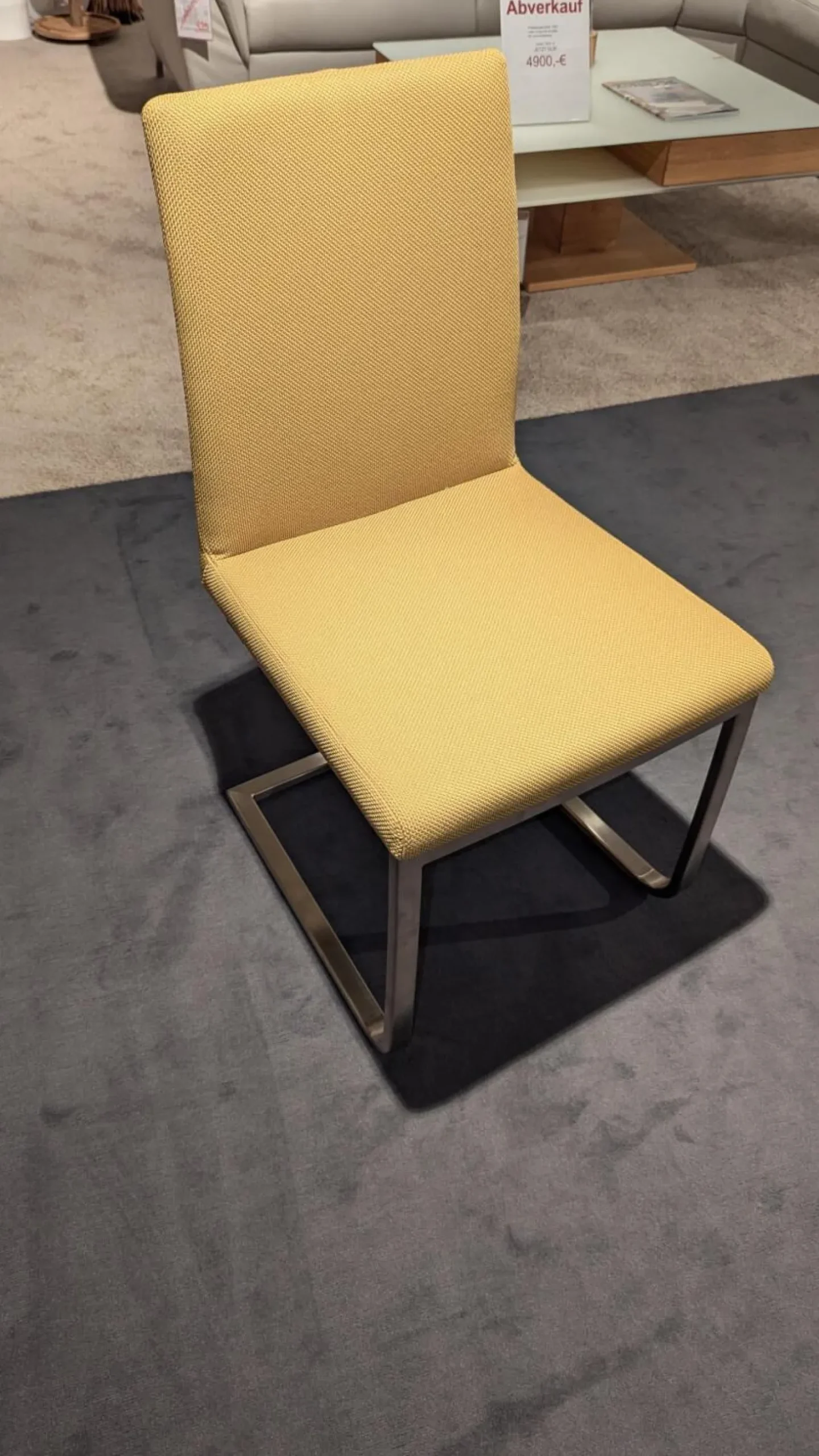 6er Set Stuhl A258 Stoff Rom Schilf Gelb Gestell Edelstahloptik