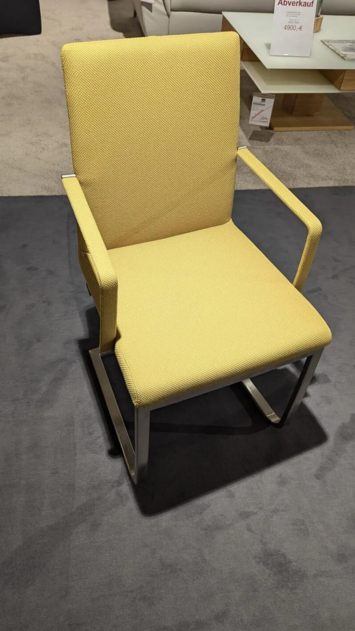 6er Set Stuhl A258 Stoff Rom Schilf Gelb Gestell Edelstahloptik