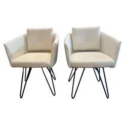 2er Set Stuhl Alva Stoff Amiri Offwhite Weiß Füße Schwarz Mit Armlehnen