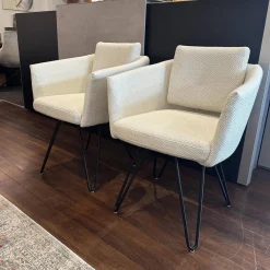 2er Set Stuhl Alva Stoff Amiri Offwhite Weiß Füße Schwarz Mit Armlehnen