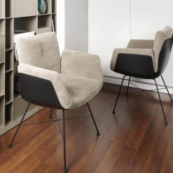 2-er Set Stuhl Alvo Stoff 8143 Taupe Schale Kunststoff Schwarz Drahtgestell Pulver Schwarz