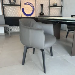 4er Set Stuhl Archibald Leder Nest Grau Gestell Massivholz Esche Farbig Gebeizt Schwarz Drehbar