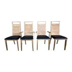 4er Set Stuhl Artus Leder Genua 0500 Schwarz Gestell Knorrige Eiche Natur Geölt