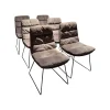 6er Set Stuhl Arva Leder Dakota 6006 Grey Drahtkufengestell Metall Eisenblank Grau Lackiert