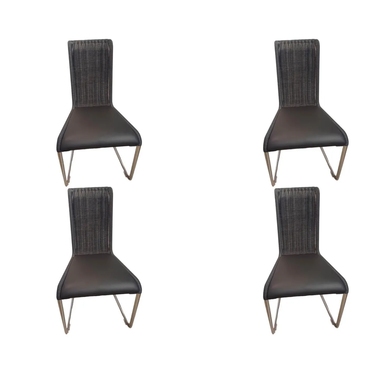 4er Set Stuhl B20i Bezug Leder 1 Anthrazit Geflecht Anthrazit Gestell Verchromt Mit Filzgleitern