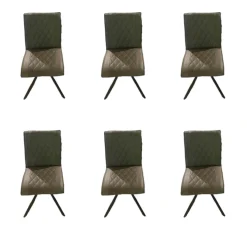 6er Set Stuhl Cambridge Leder Rebound 401 RBND Taupe Grau Gestell Metall Schwarz Pulverbeschichtet