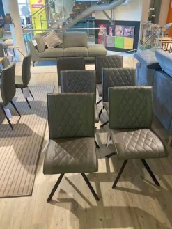 6er Set Stuhl Cambridge Leder Rebound 401 RBND Taupe Grau Gestell Metall Schwarz Pulverbeschichtet