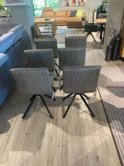 6er Set Stuhl Cambridge Leder Rebound 401 RBND Taupe Grau Gestell Metall Schwarz Pulverbeschichtet