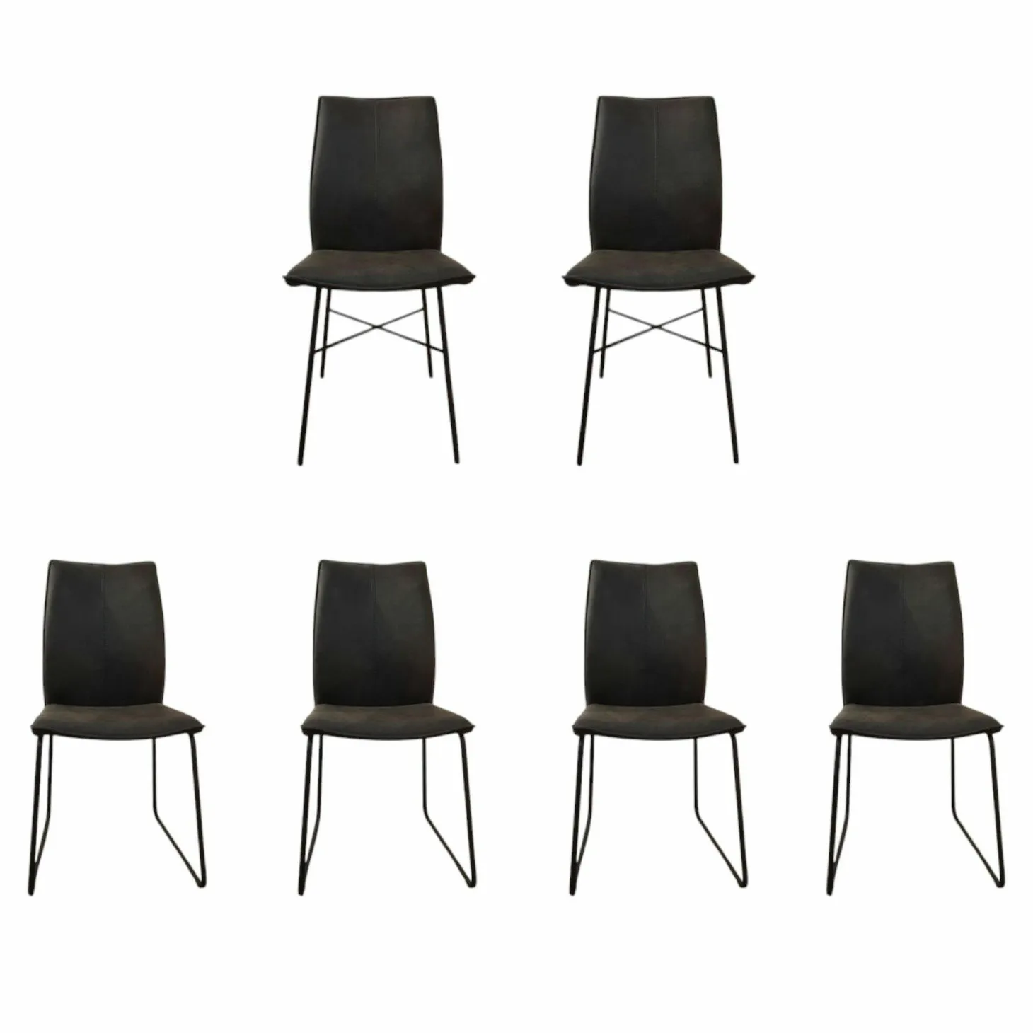 6er Set Stuhl Capri Stoff Vintage-Microfaser Aberdeen Anthrazit Gestell Roheisen Geschwärzt