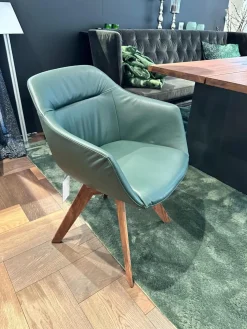 2er Set Stuhl Cara Leder Normandie Grün Holzgestell Massiv Nussbaum Geölt