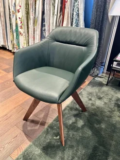 2er Set Stuhl Cara Leder Normandie Grün Holzgestell Massiv Nussbaum Geölt