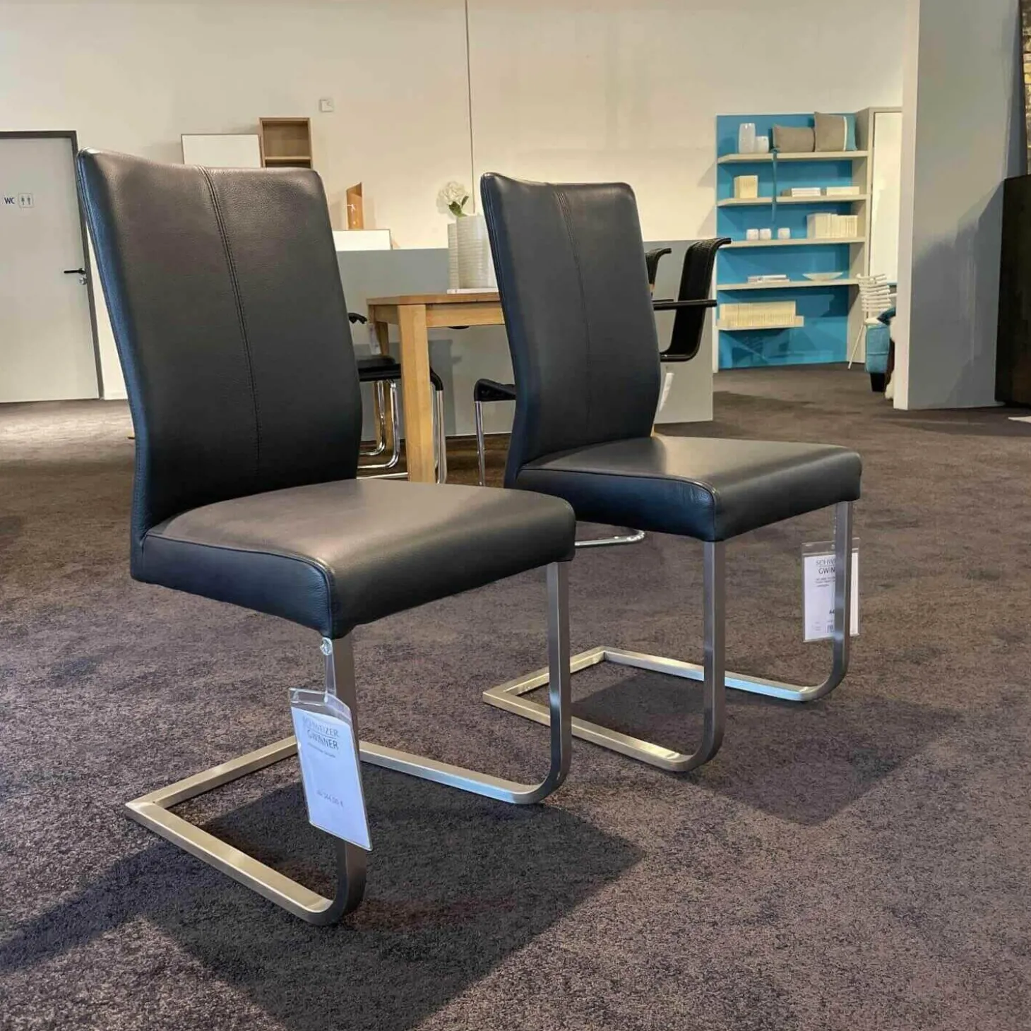 2er Set Stuhl Carla Leder Toledo Nero Schwarz Freischwinger