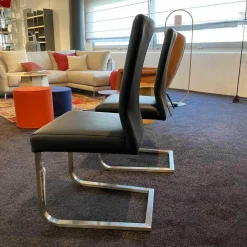 2er Set Stuhl Carla Leder Toledo Nero Schwarz Freischwinger