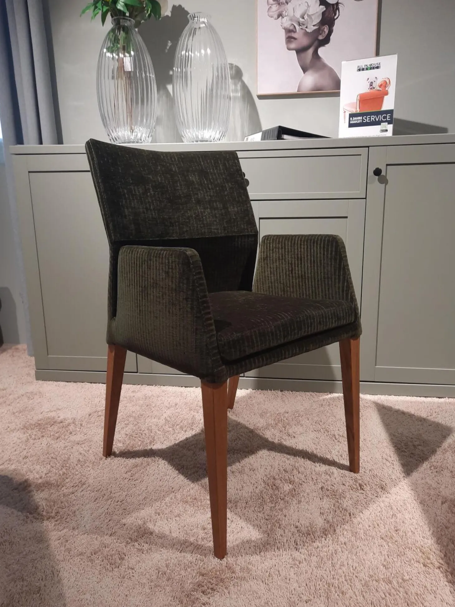 6er Set Stuhl Carry Stoff Chaves Forest Grün Gestell Eiche 32 Geölt