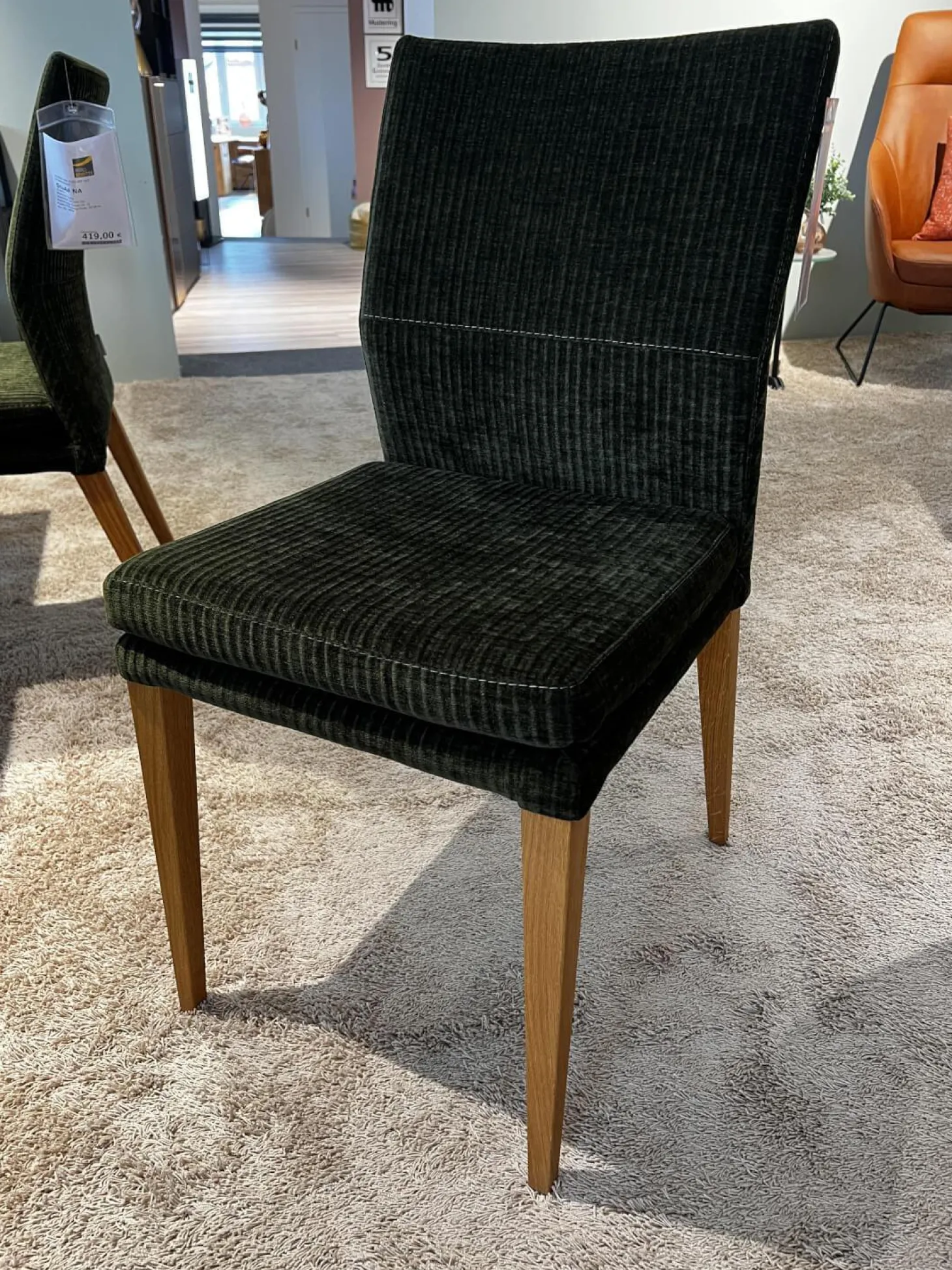 6er Set Stuhl Carry Stoff Chaves Forest Grün Gestell Eiche 32 Geölt