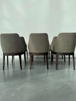 6er Set Stuhl Chelsea Stoff Wizard W33Q3 Grau Braun Gestell Massivholz Eucalyptus Gebeizt