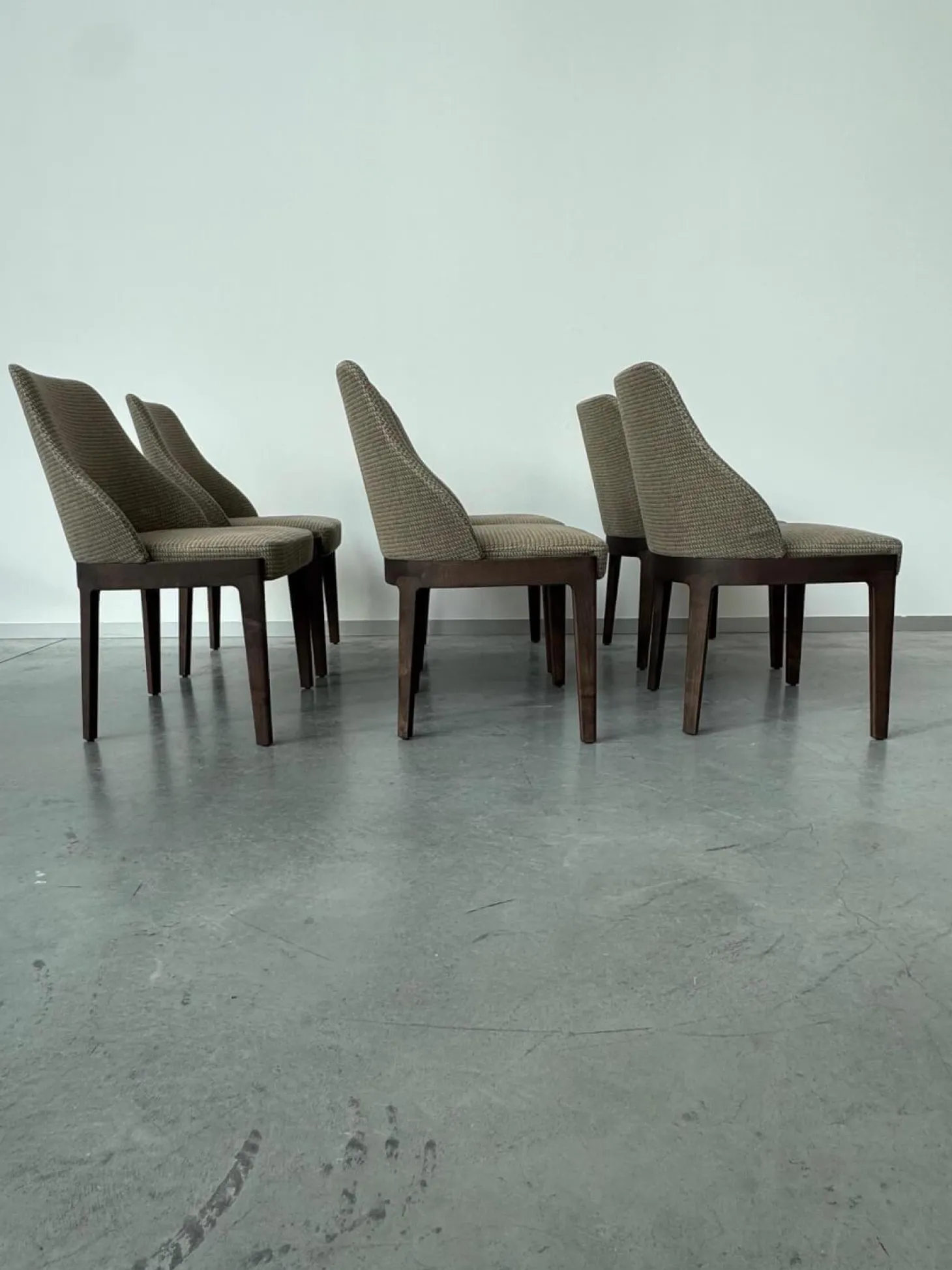 6er Set Stuhl Chelsea Stoff Wizard W33Q3 Grau Braun Gestell Massivholz Eucalyptus Gebeizt