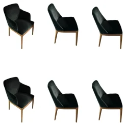 6er Set Stuhl Cloe Stoff Harald Smaragd Grün Rücken Gesteppt Füße Nussbaum Geölt