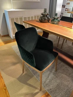 6er Set Stuhl Cloe Stoff Harald Smaragd Grün Rücken Gesteppt Füße Nussbaum Geölt