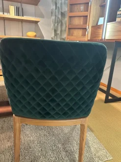 6er Set Stuhl Cloe Stoff Harald Smaragd Grün Rücken Gesteppt Füße Nussbaum Geölt