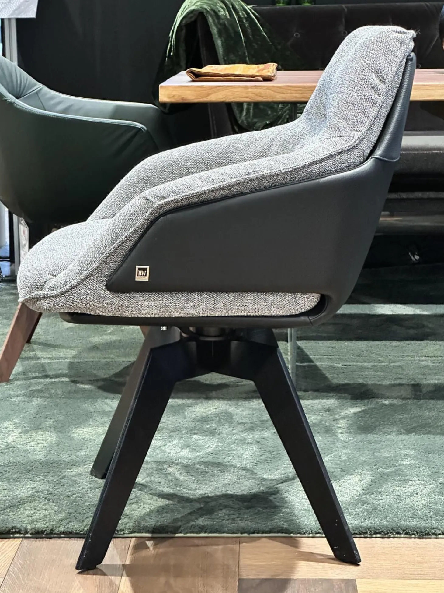 2er Set Stuhl Daron Dining Außen Leder Normandie 1 Schwarz Innen Stoff Yoko BW1727 191 Schwarz Weiß Holzgestell Eiche Massiv Schwarz Gebeizt