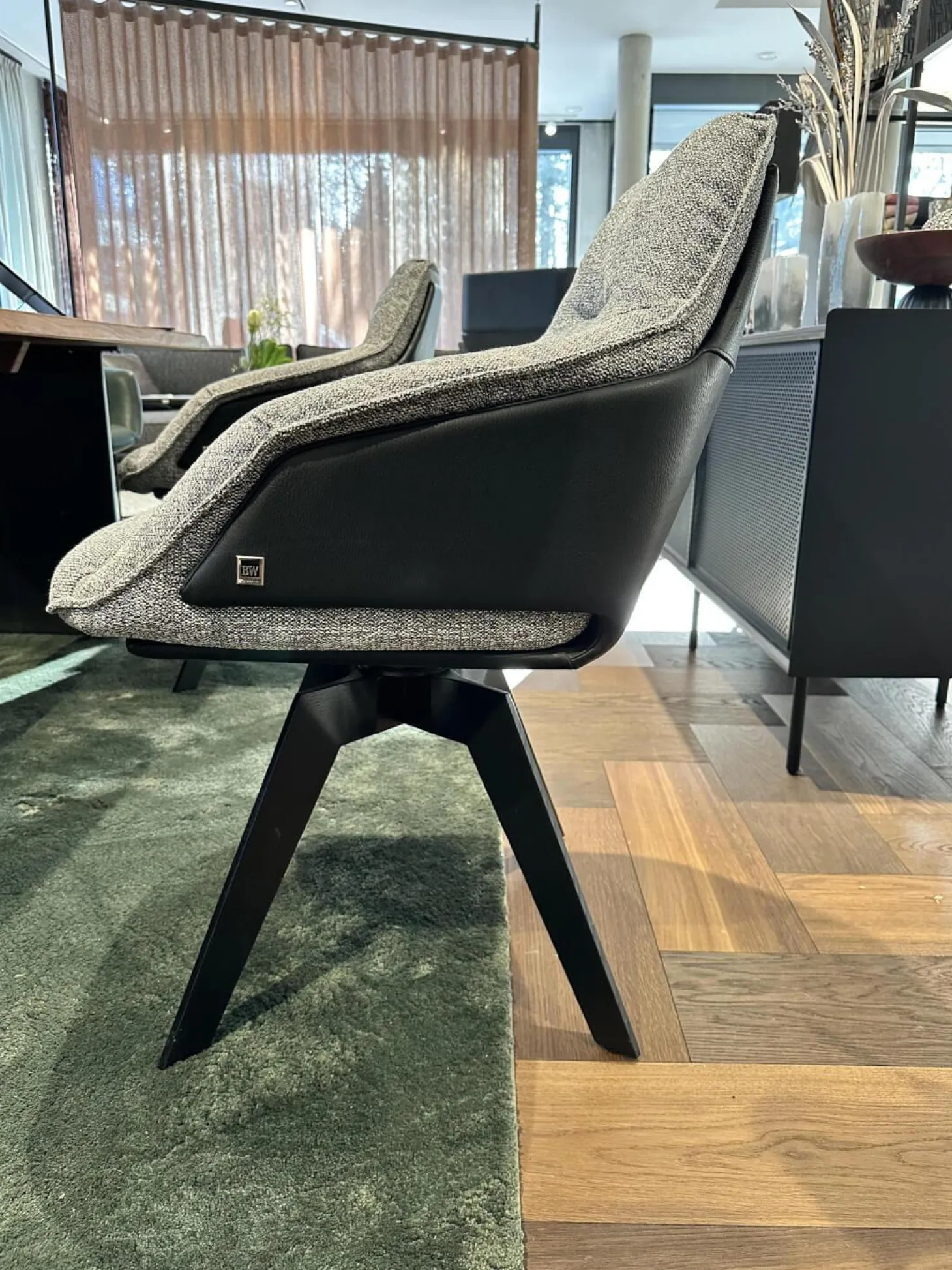 2er Set Stuhl Daron Dining Außen Leder Normandie 1 Schwarz Innen Stoff Yoko BW1727 191 Schwarz Weiß Holzgestell Eiche Massiv Schwarz Gebeizt