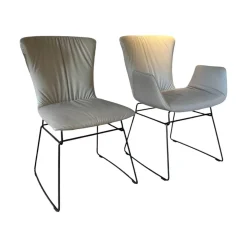 2er Set Stuhl Dexter 2057 Leder 3 Select 12 Schlamm Braun Grau Drahtgestell Schwarz Mit PVC Gleitern