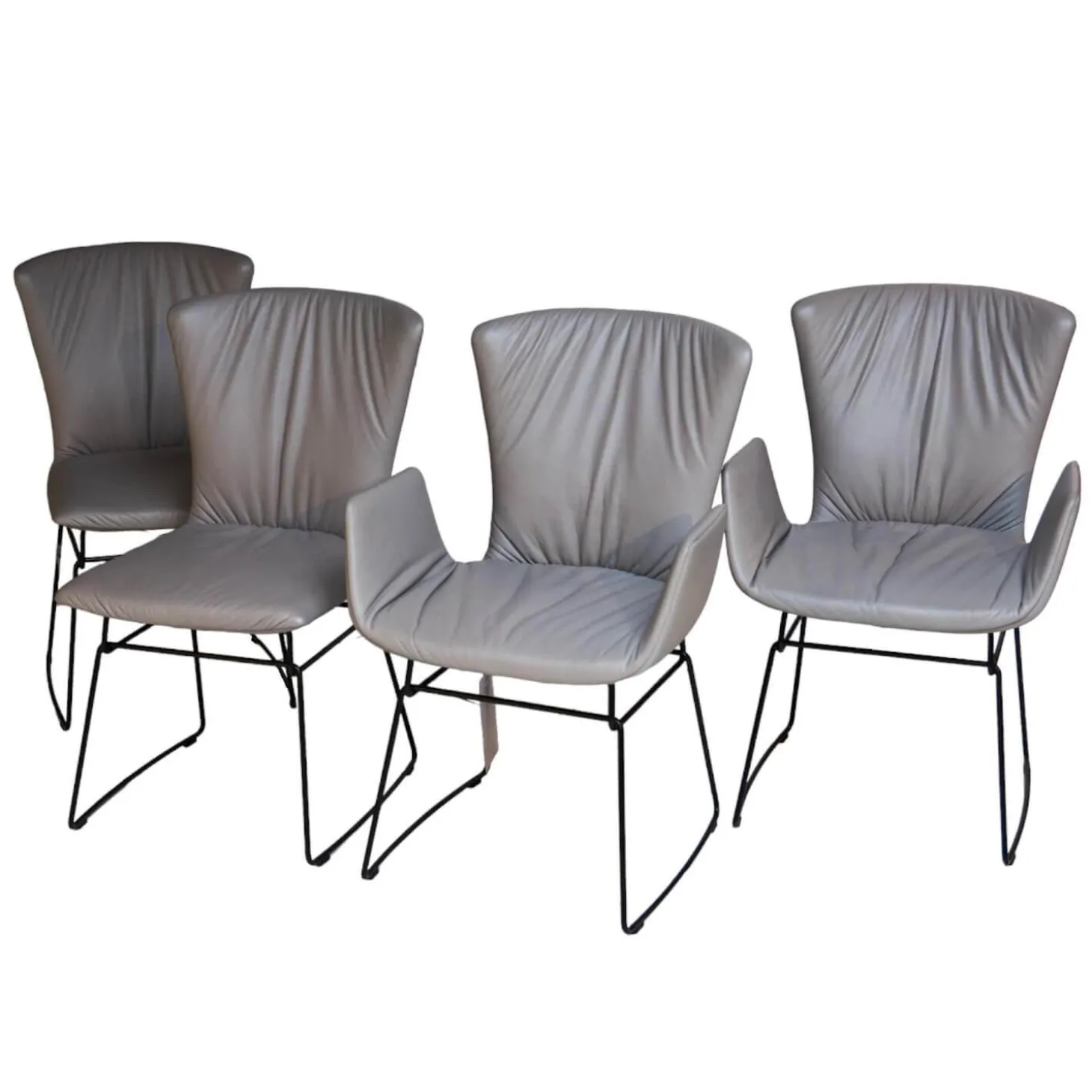 4er Set Stuhl Dexter 2057-I Leder II Elmosoft 11049 Grau Drahtgestell Schwarz