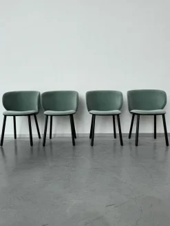 4er Set Stuhl Dua Stoff Erimiti Regal E036 Grün Grau Gestell Holz Schwarz Lackiert