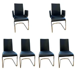 6er Set Stuhl F1 Leder 70240 Schwarz Gestell Stahl Verchromt Glänzend
