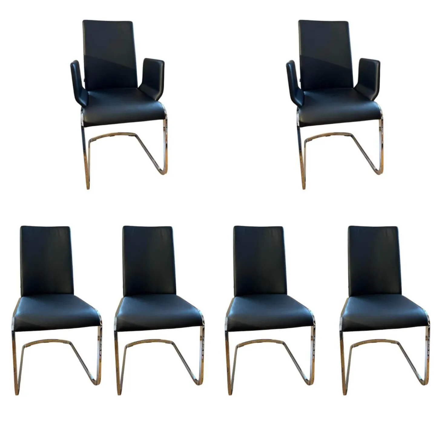 6er Set Stuhl F1 Leder 70240 Schwarz Gestell Stahl Verchromt Glänzend