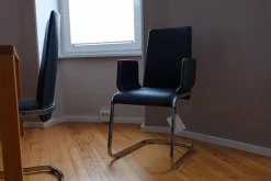 6er Set Stuhl F1 Leder 70240 Schwarz Gestell Stahl Verchromt Glänzend