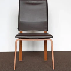 2er Set Stuhl Fino Ohne Armlehnen Mit Hoher Rückenlehne Leder 216 Braun Gestell Holz Nuss Natur Mit Filzgleitern